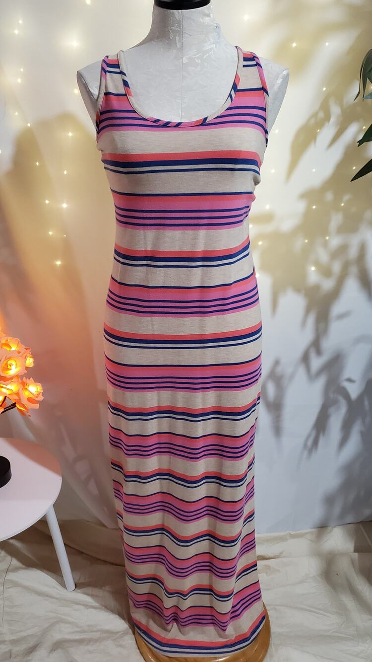 Mossimo Striped Racerback Maxi Dress Womens Size S Side Slit Multicolor Long